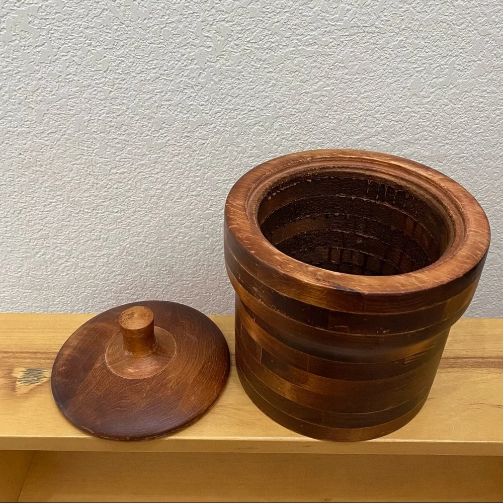Vintage Baribocraft Teak & Maple Wood Ice Bucket Made in Canada NO Liner